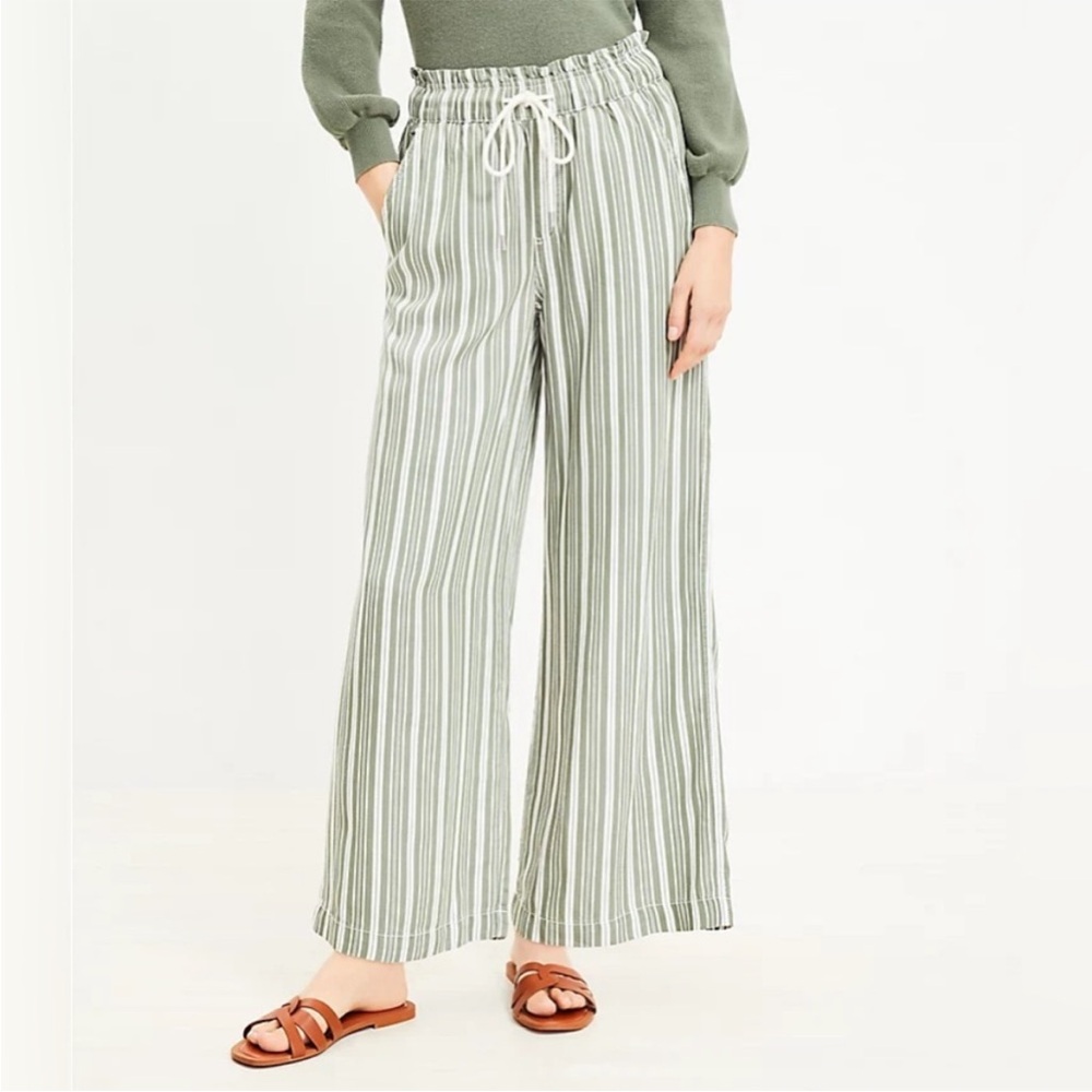 Loft NWT Emory Wide-Leg Striped Pants (green) in Size Medium